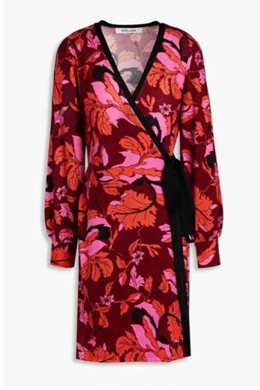 Diane Von Furstenberg Luella Flora-Print Merino Wool Wrap Dress NWT